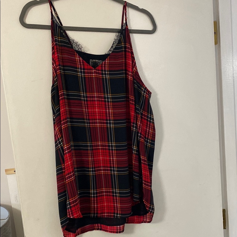 LOFT Red and Black Plaid Camisole